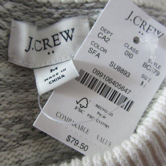 New J Crew Womens M Ivory Gray LS 100% Cotton Nordic Fair Isle Sweater NWT $79 - Picture 3 of 9